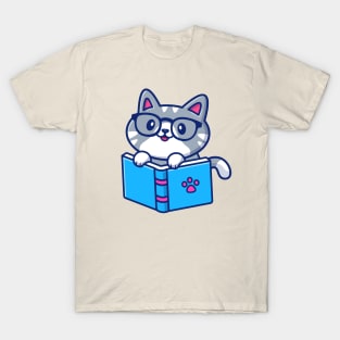 Cute Cat Reading Book T-Shirt